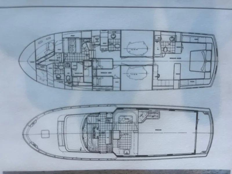 Slide: The Image of Blueprint of a 1986 Hatteras 70' Cockpit Motor Yacht layout. - 41
