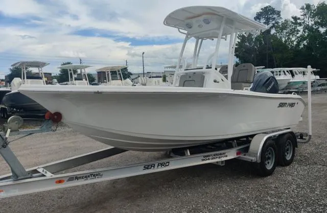 Slide: The Image of 2024 Sea Pro 202 CC boat on trailer, ready for adventure. - 10