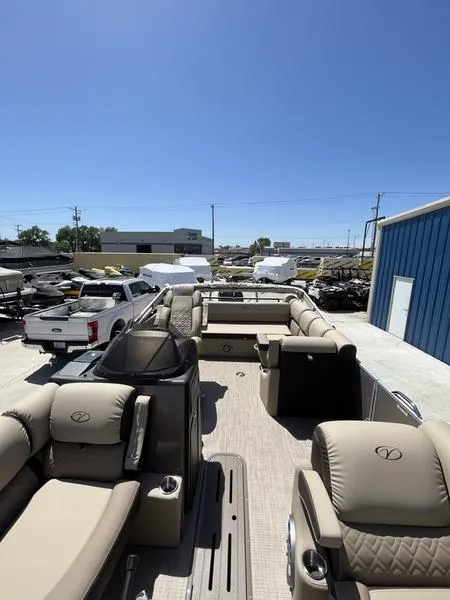 Slide: The Image of 2023 Veranda VP22VLB pontoon boat with luxurious seating and spacious deck. - 8