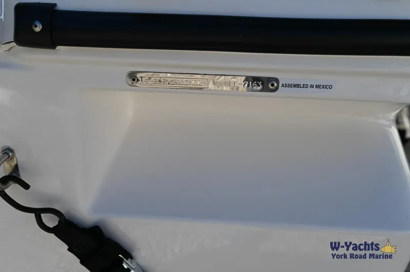 Slide: The Image of 2024 Bayliner M17 boat, assembled in Mexico, close-up of identification plate. - 25