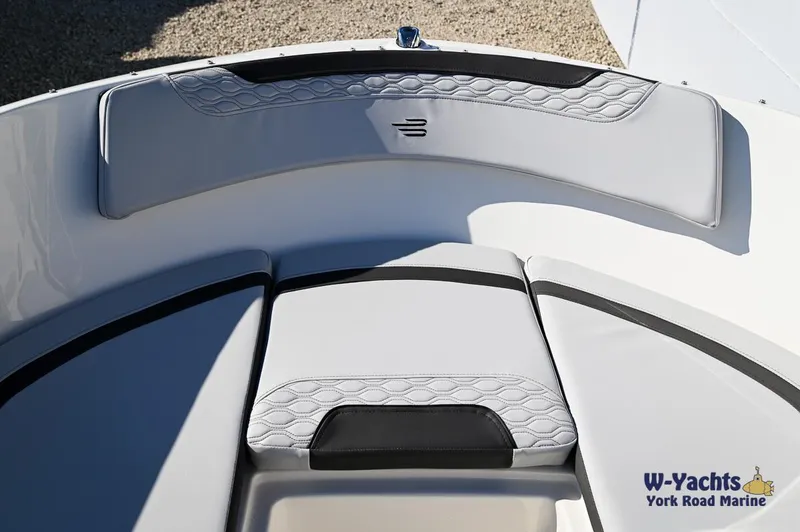 Slide: The Image of 2024 Bayliner M17 boat seating area with W-Yachts York Road Marine logo. - 8