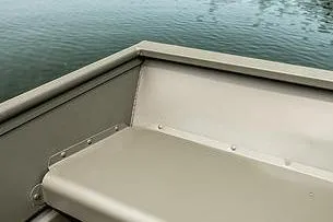 Slide: The Image of 2024 Lund 1448 boat interior with bench seats on calm water. - 6