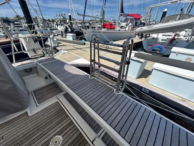 Slide: The Image of Interior cabin of 2013 Beneteau 48 yacht with double bed and storage. - 40