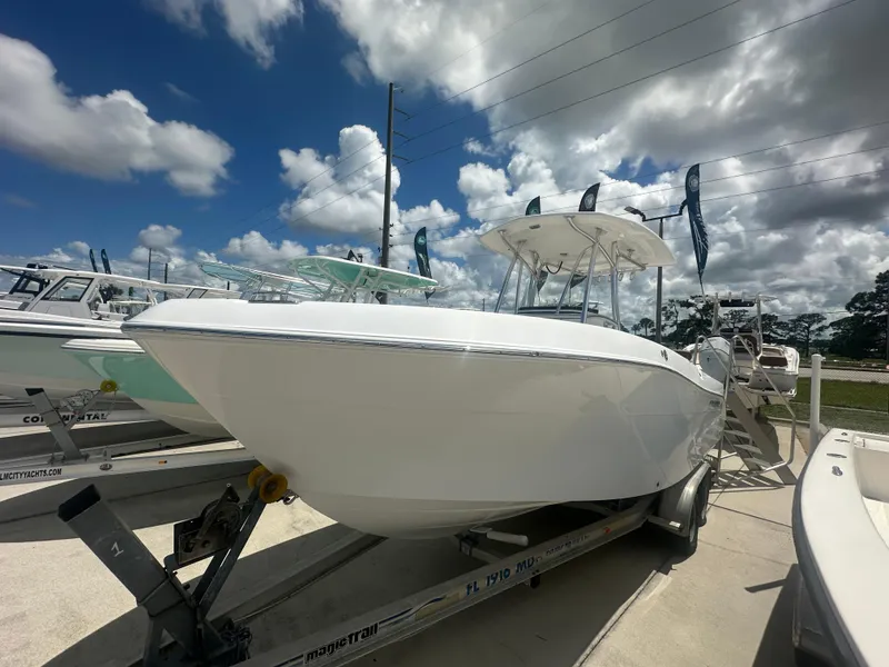 The Image of 2022 Aquasport 2300 boat on trailer under cloudy sky. - 1