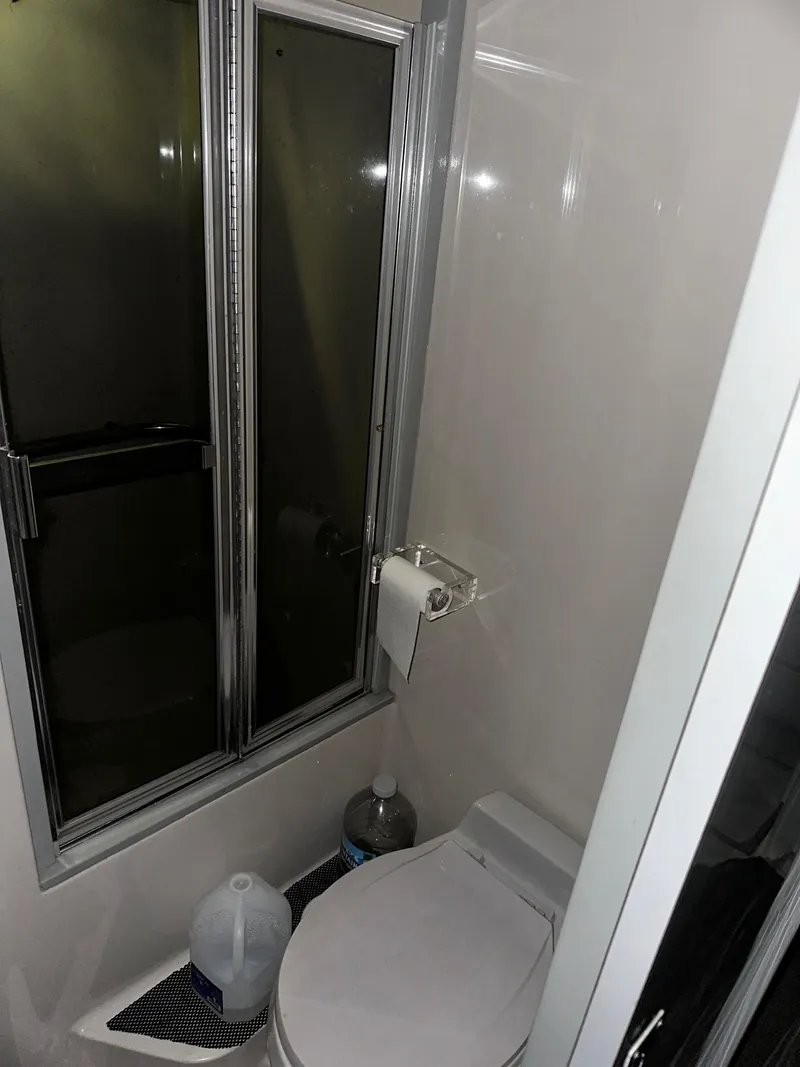 Slide: The Image of Bathroom interior of 1987 Sea Ray 460 Convertible yacht with shower and toilet. - 41