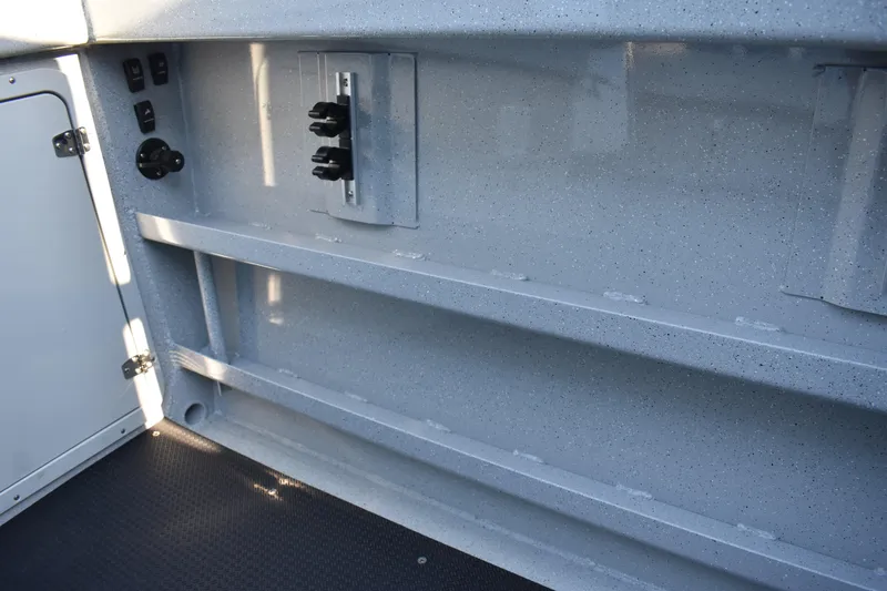 Slide: The Image of Interior view of 2025 Weldcraft 280 Cuddy King T250XCB's boat showing storage compartments. - 26