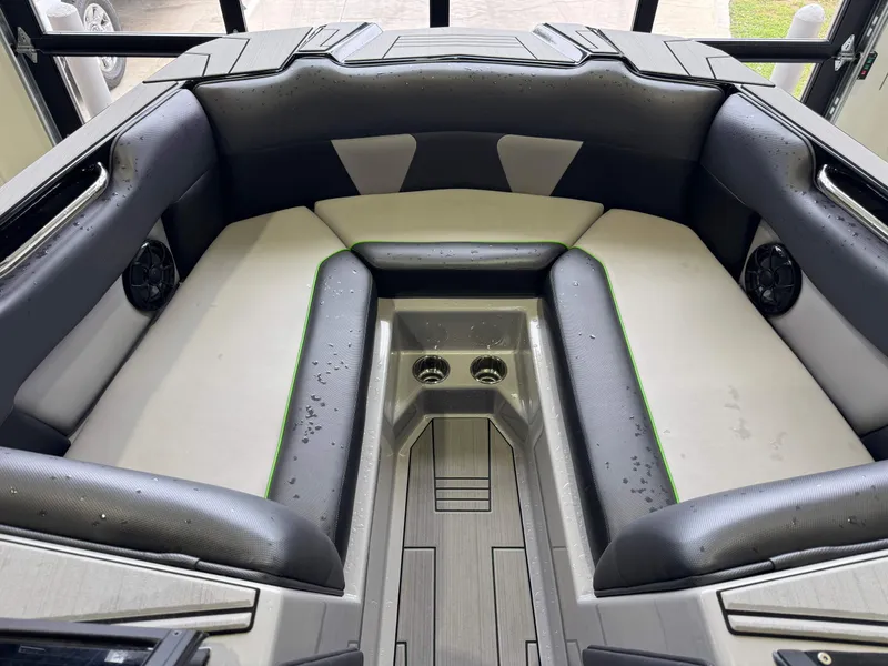 Slide: The Image of Interior of a 2021 Moomba Max boat with modern seating. - 17
