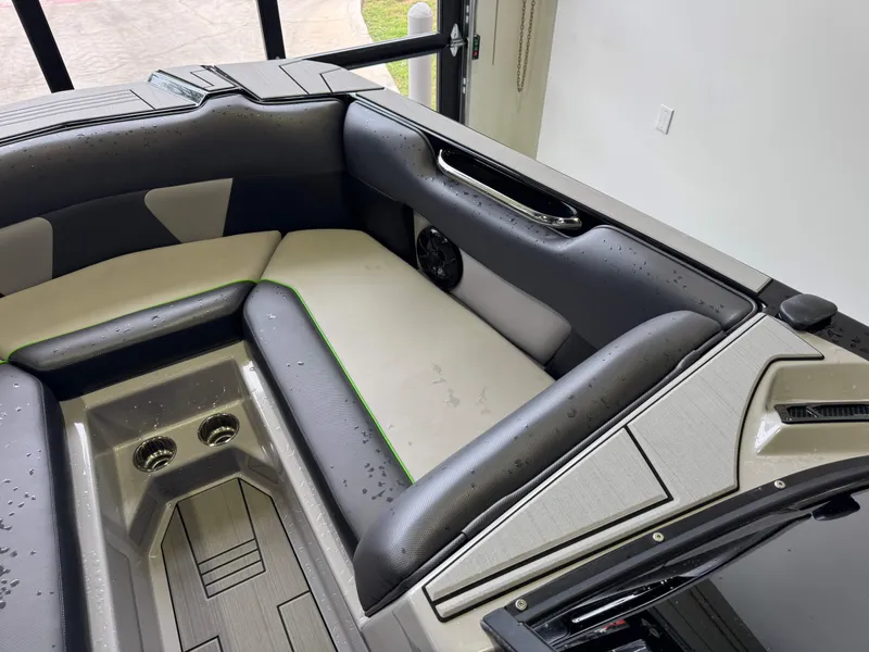 Slide: The Image of Interior of a 2021 Moomba Max boat with modern seating. - 18