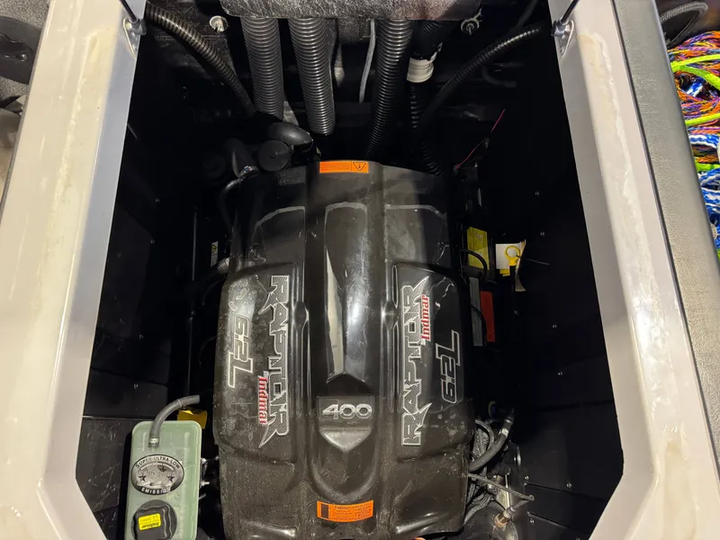 Slide: The Image of Engine compartment of a 2021 Moomba Max with Raptor 6.2L engine. - 28