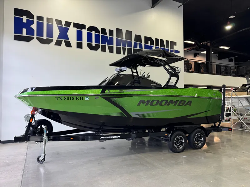 Slide: The Image of Green 2021 Moomba Max boat displayed at Buxton Marine. - 3