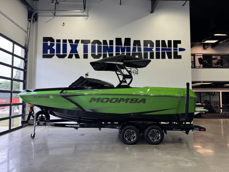 Slide: The Image of Green 2021 Moomba Max boat displayed at Buxton Marine. - 4
