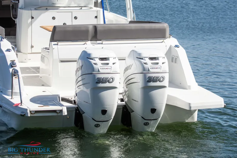 Slide: The Image of 2020 Jeanneau Leader 10.5 with twin Mercury 350 outboard engines. - 8