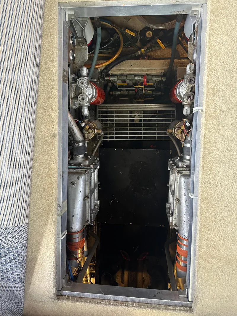 Slide: The Image of Engine compartment of a 1987 Viking Boats 44 Motor Yacht. - 48