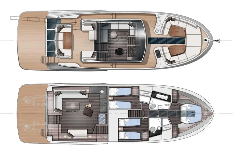 Slide: The Image of Top-down view of Van der Valk BeachClub 600 yacht layout, 2025 model. - 12