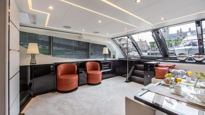 Slide: The Image of Luxurious interior of the 2025 Van der Valk BeachClub 600 yacht with modern furnishings. - 4
