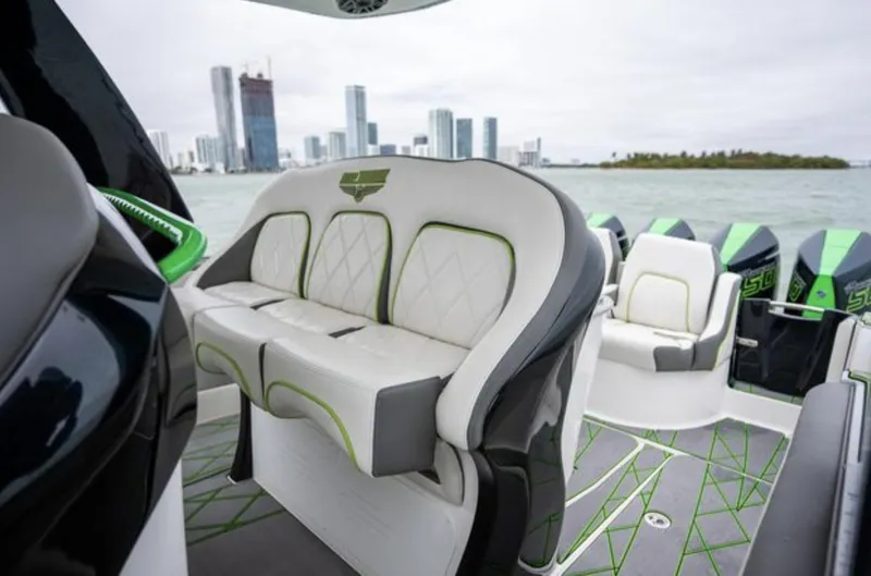 Slide: The Image of Interior of 2024 Deep Impact 399 Sport boat with luxurious seating. - 24