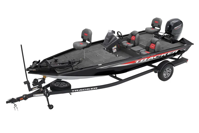 Slide: The Image of 2024 Tracker Pro Team 195 TXW Tournament Edition fishing boat on trailer. - 2