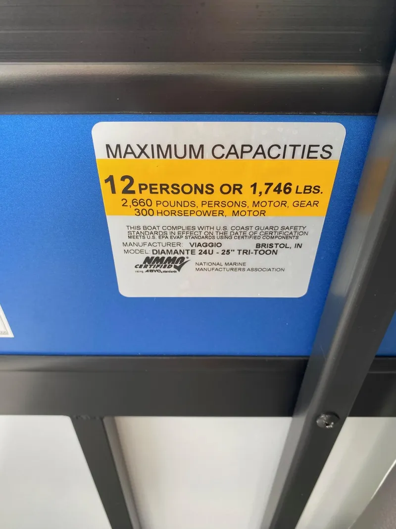 Slide: The Image of 2024 Viaggio Diamante 24U capacity label: 12 persons or 1,746 lbs, 300 HP motor. - 19
