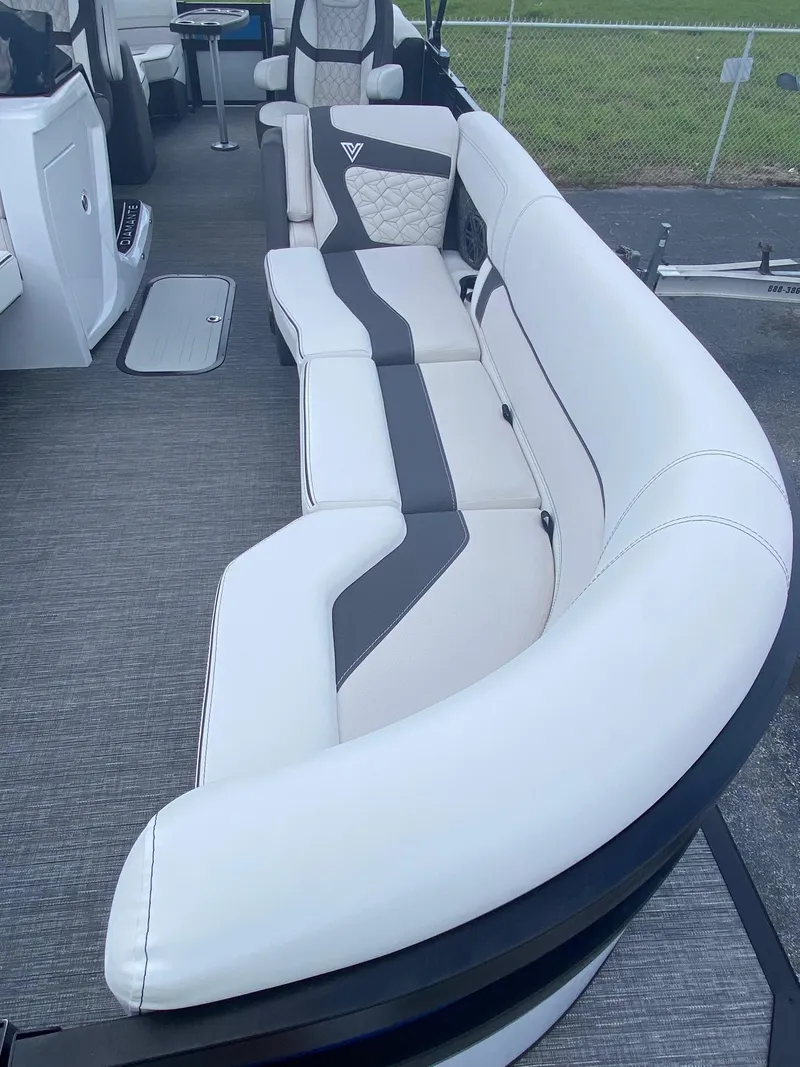 Slide: The Image of 2024 Viaggio Diamante 24U boat with luxurious white and gray seating. - 31