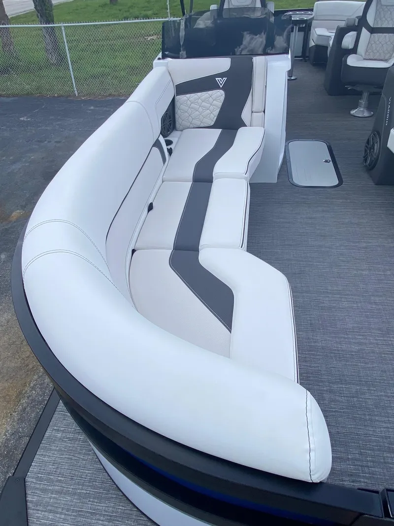 Slide: The Image of 2024 Viaggio Diamante 24U boat with luxurious white and gray seating. - 32