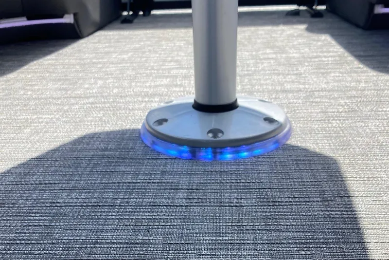 Slide: The Image of Base of Viaggio Diamante 24U 2024 with blue LED lights on carpeted floor. - 40