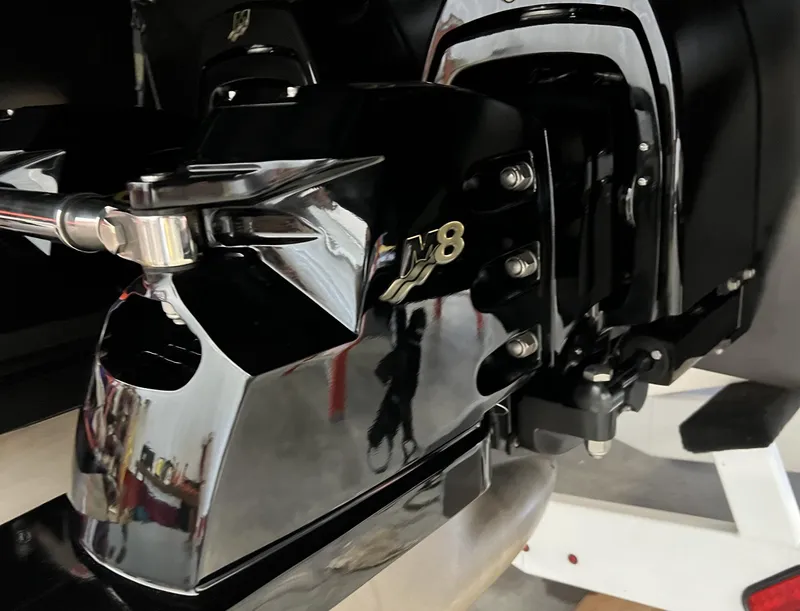 Slide: The Image of Close-up of 2015 Outerlimits SL-50 M8 engine component in a workshop. - 17