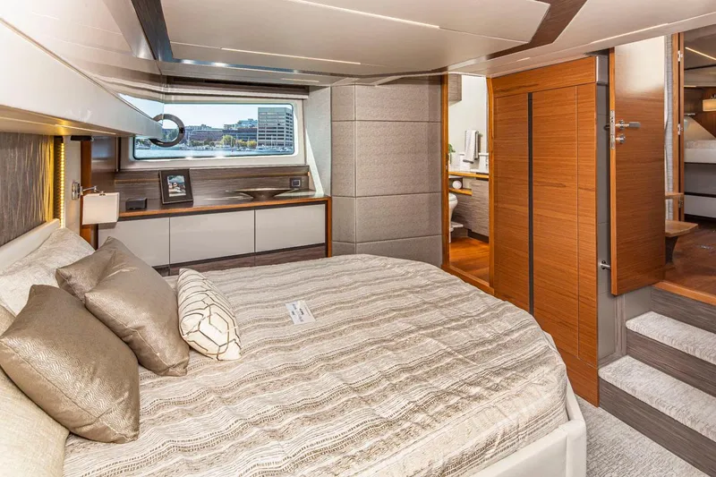 Slide: The Image of Luxurious bedroom interior of 2020 Tiara Yachts 49 COUPE with modern design and large window. - 21