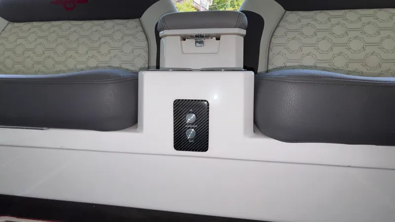 Slide: The Image of 2024 Fountain 43 SCX interior seating with modern design and carbon fiber accents. - 33