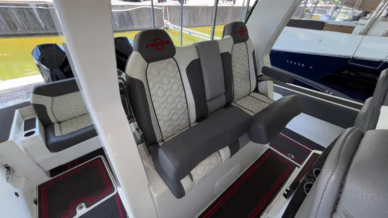 Slide: The Image of 2024 Fountain 43 SCX boat interior with luxurious seating and modern design. - 39