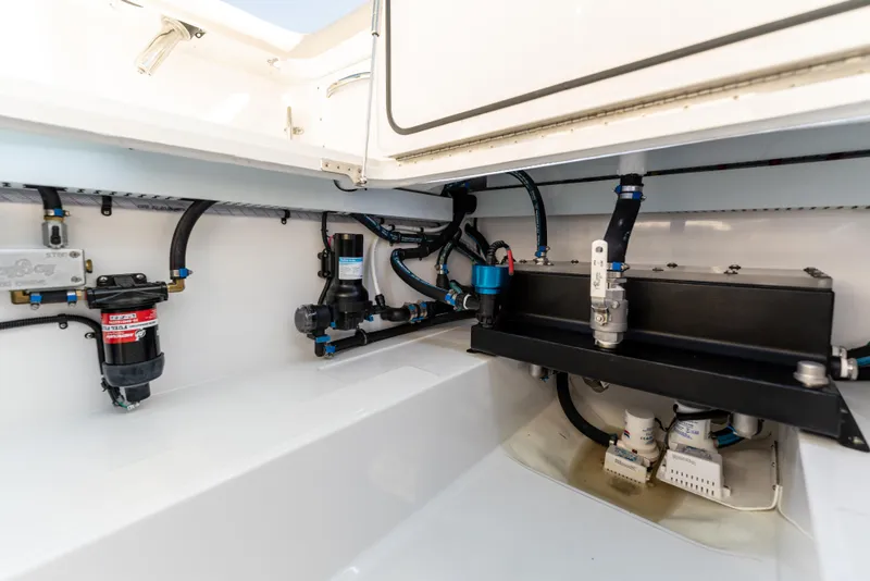 Slide: The Image of Engine compartment of 2025 Mag Bay 43 CC boat with modern equipment. - 30