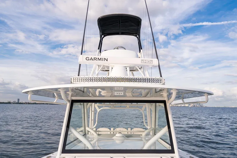 Slide: The Image of 2022 Yellowfin 42 boat with Garmin radar on open water. - 28