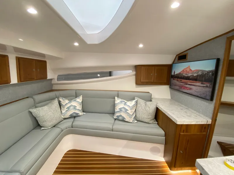 Slide: The Image of Luxurious interior of 2025 Mag Bay 42 yacht with modern seating and decor. - 22