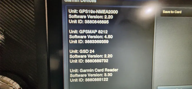 Slide: The Image of Garmin device software versions displayed on a 2015 Formula 350 CBR boat. - 33