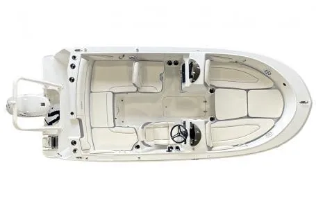 Slide: The Image of 2023 Stingray 172SC boat, top view, showcasing seating and steering layout. - 6