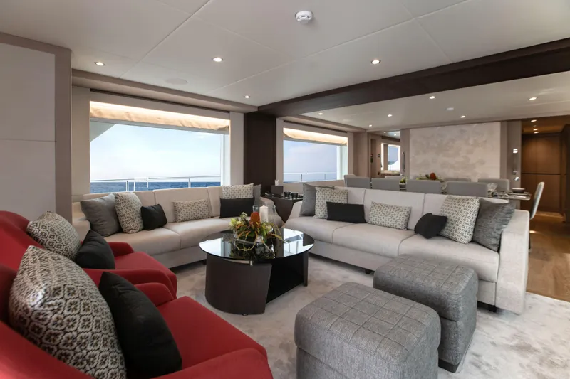 Slide: The Image of Luxurious interior of 2025 Nomad 95 SUV yacht with elegant seating and ocean view. - 3