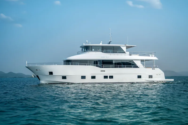 The Image of Luxury Nomad 75 SUV yacht cruising on open water, 2025 model. - 1