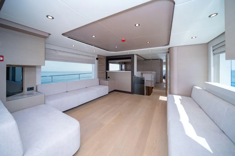 Slide: The Image of Luxurious interior of 2025 Nomad 75 SUV yacht with modern design and spacious seating. - 3