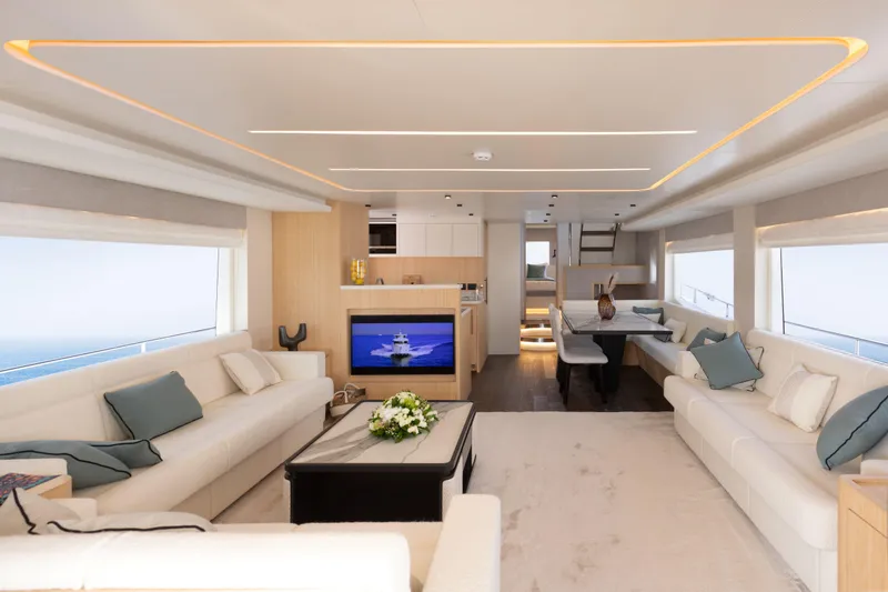 Slide: The Image of Luxurious interior of 2025 Nomad 70 SUV yacht with elegant seating and modern decor. - 3