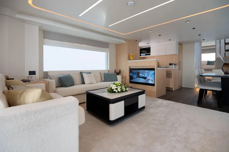 Slide: The Image of Luxurious interior of 2025 Nomad 70 SUV yacht with modern furnishings and elegant design. - 5