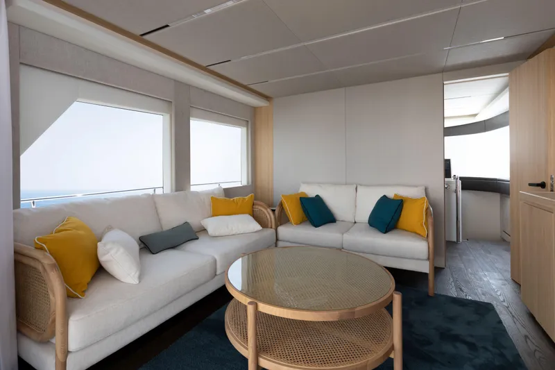 Slide: The Image of Luxurious interior of 2025 Nomad 70 SUV yacht with modern seating and decor. - 6