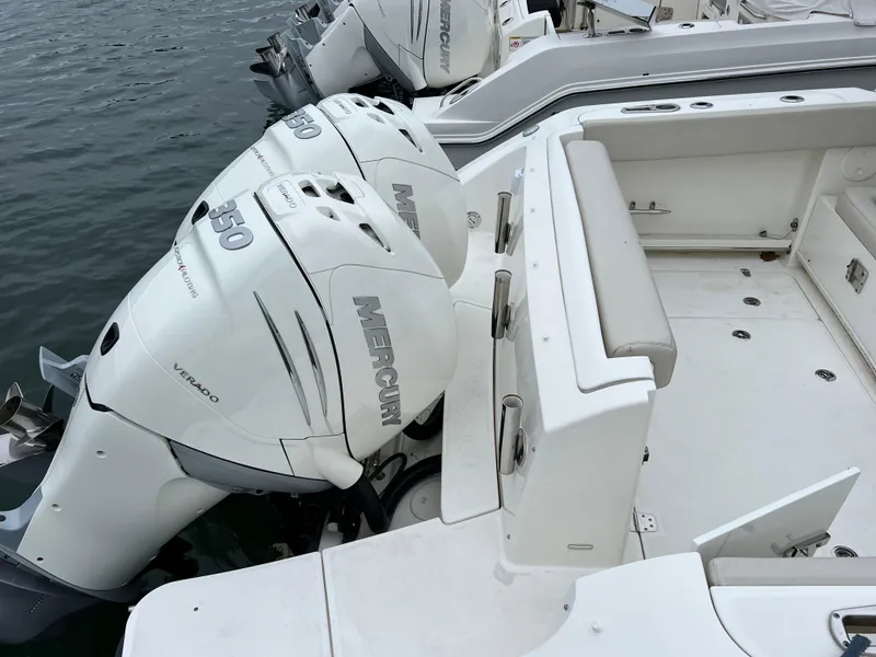 Slide: The Image of 2018 Boston Whaler 320 Vantage with twin Mercury 350 Verado engines. - 2
