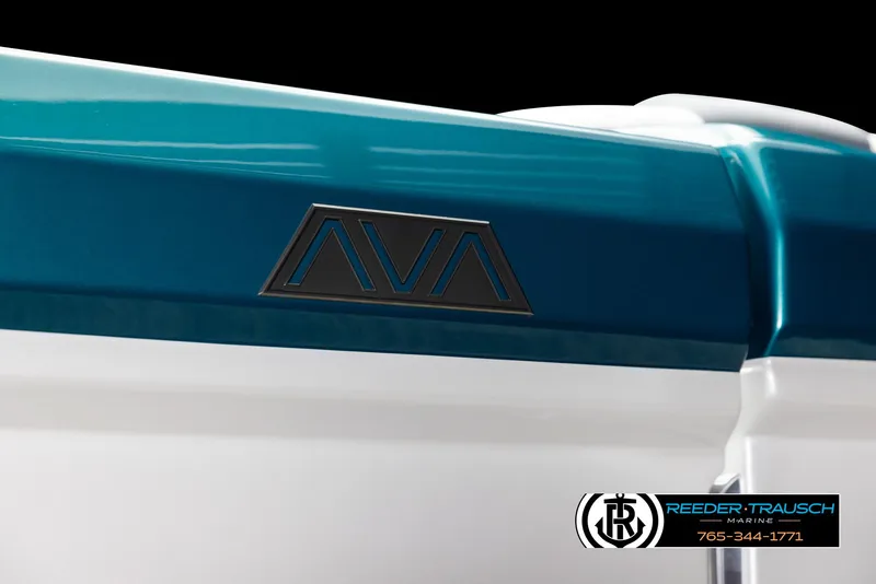 Slide: The Image of 2024 Avalon Excalibur VRB boat detail with logo and Reeder-Trausch Marine contact. - 17