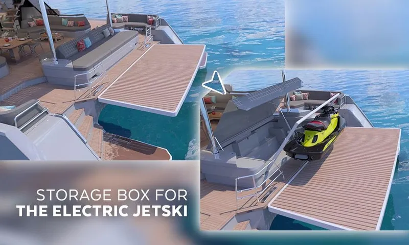 Slide: The Image of Luxury yacht Fountaine Pajot Thira 80 with electric jetski storage box, 2026 model. - 7