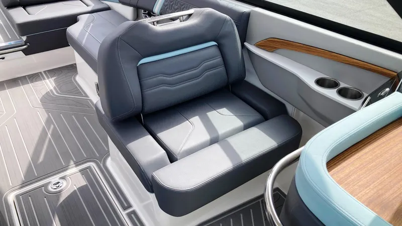 Slide: The Image of 2024 Regal LS9 boat interior with luxurious seating and modern design. - 16