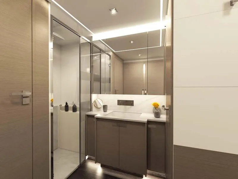 Slide: The Image of Modern bathroom interior on the 2024 Fountaine Pajot Samana 59 yacht. - 6