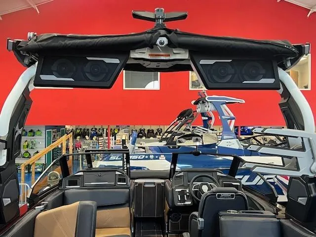 Slide: The Image of 2024 Supra SL boat interior with advanced audio system and modern dashboard. - 18
