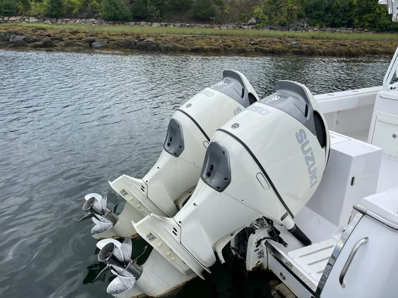 Slide: The Image of 2018 Southport 33 FE boat with twin Suzuki outboard engines. - 9