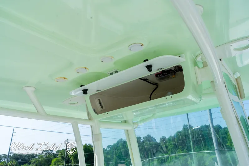 Slide: The Image of 2020 Parker 2801cc boat interior with overhead console and lighting. - 22