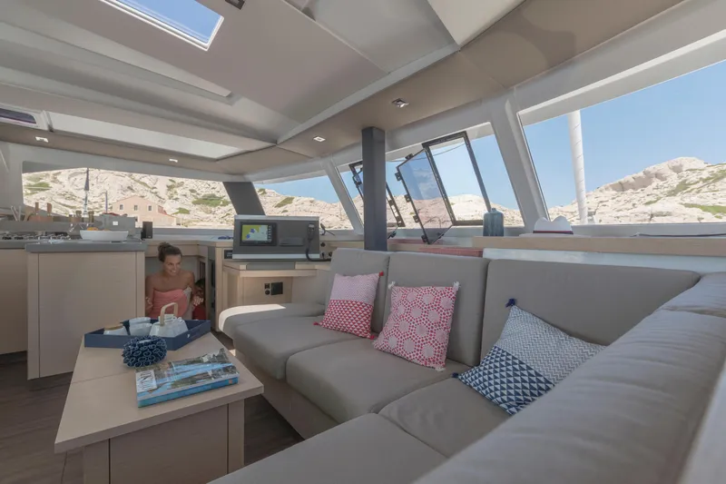 Slide: The Image of Luxurious interior of 2024 Fountaine Pajot Astrea 42 catamaran with modern furnishings. - 10