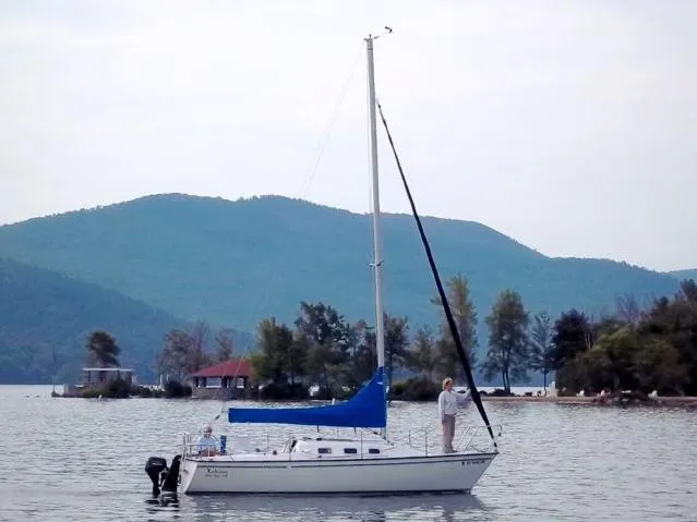 Slide: The Image of Sailboat on a lake with mountains, Precision 23 model, 2002. - 2